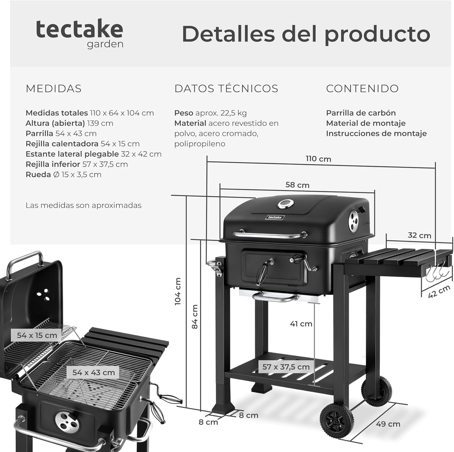 tectake® Barbacoa Parrilla Carbon Negro