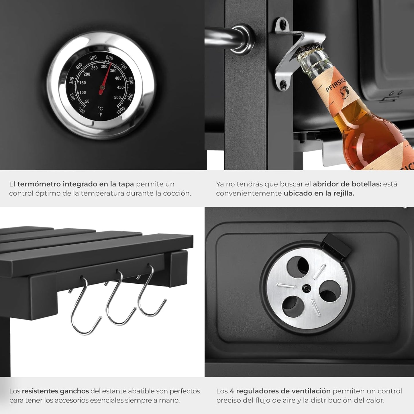 tectake® Barbacoa Parrilla Carbon Negro
