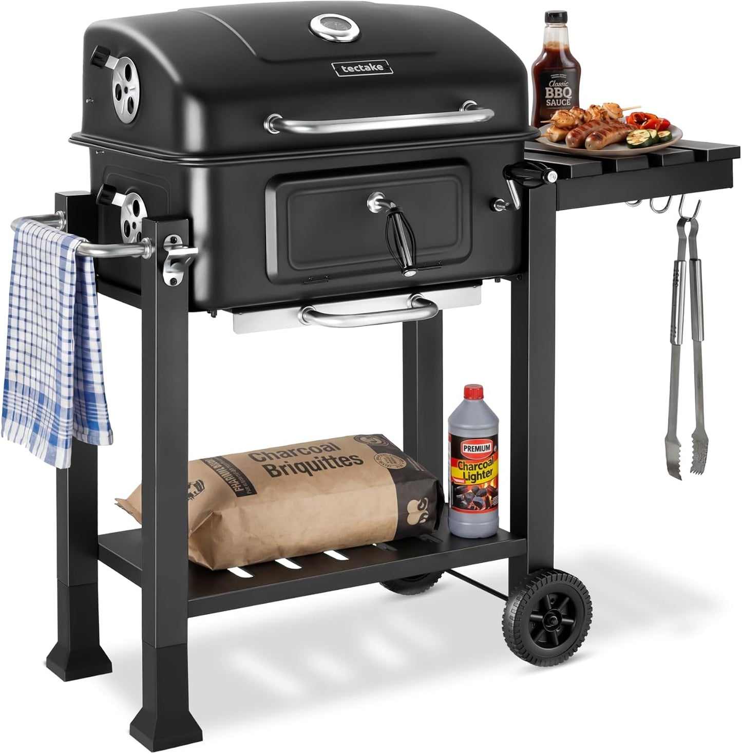 tectake® Barbacoa Parrilla Carbon Negro