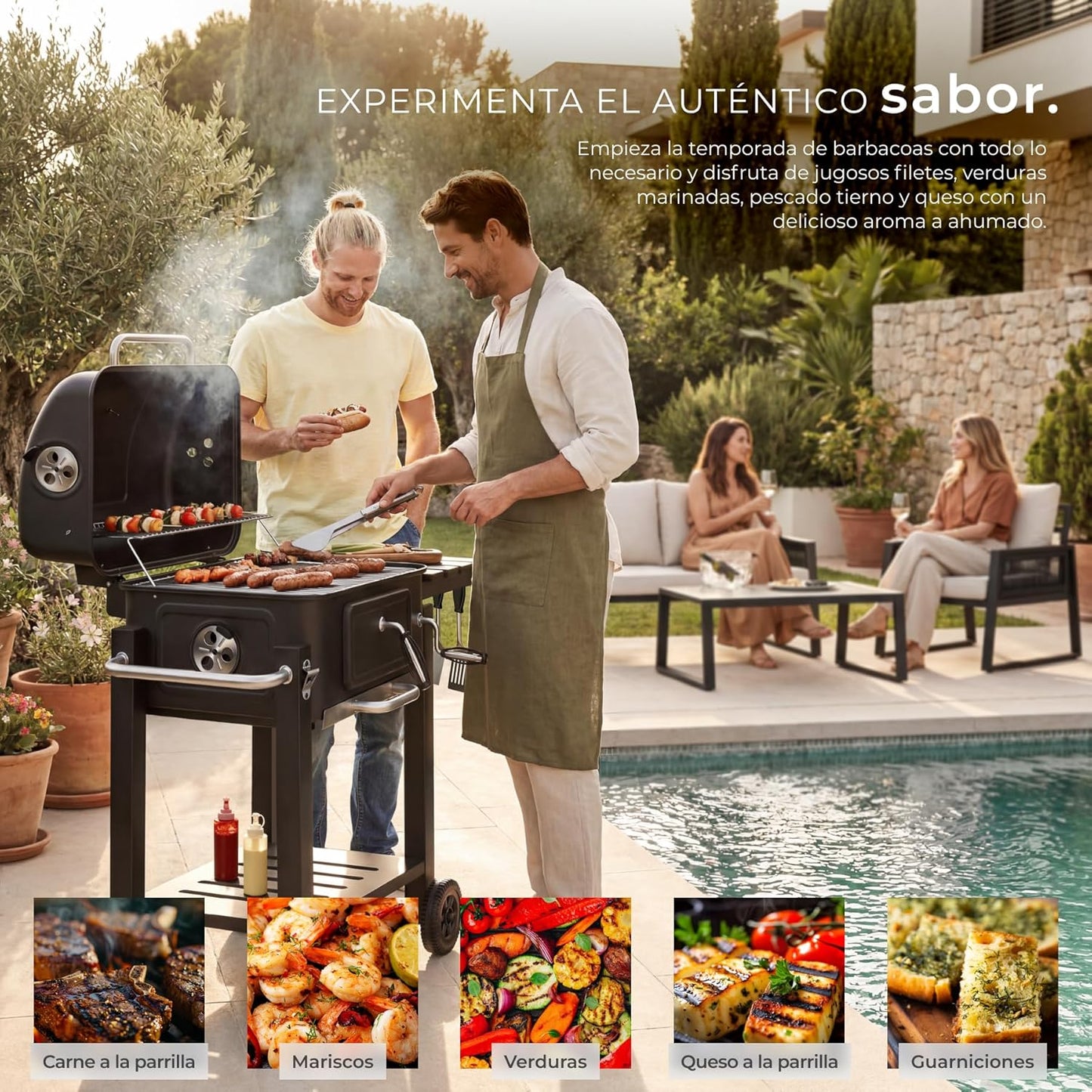 tectake® Barbacoa Parrilla Carbon Negro