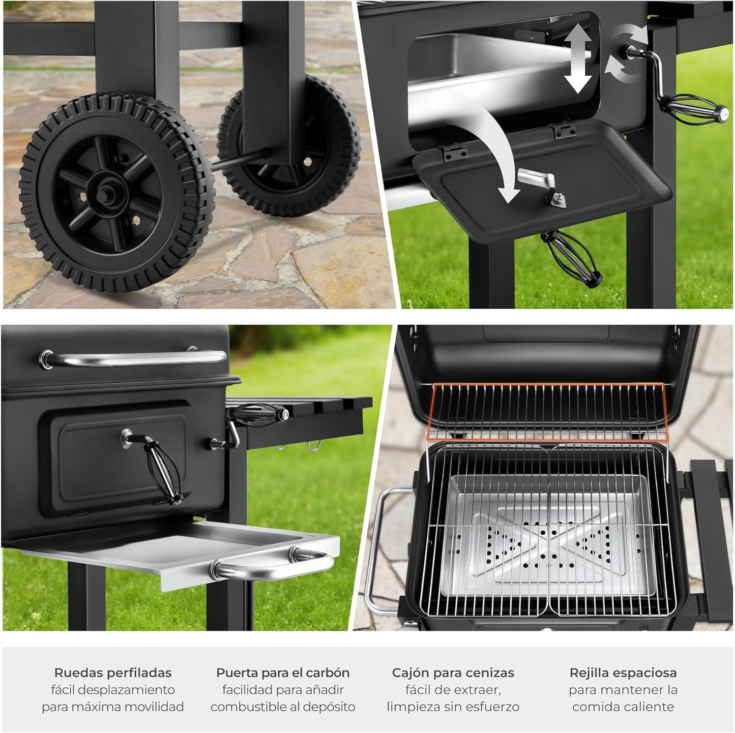tectake® Barbacoa Parrilla Carbon Negro