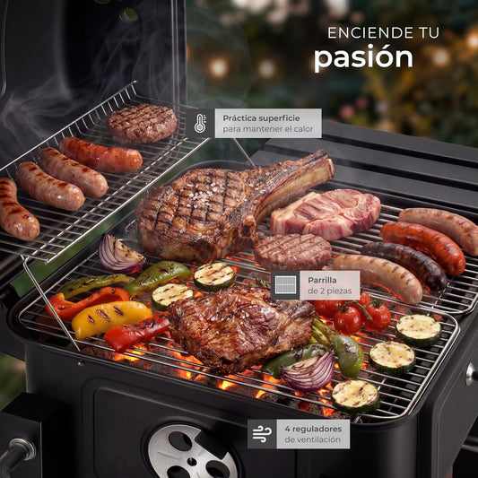 tectake® Barbacoa Parrilla Carbon Negro