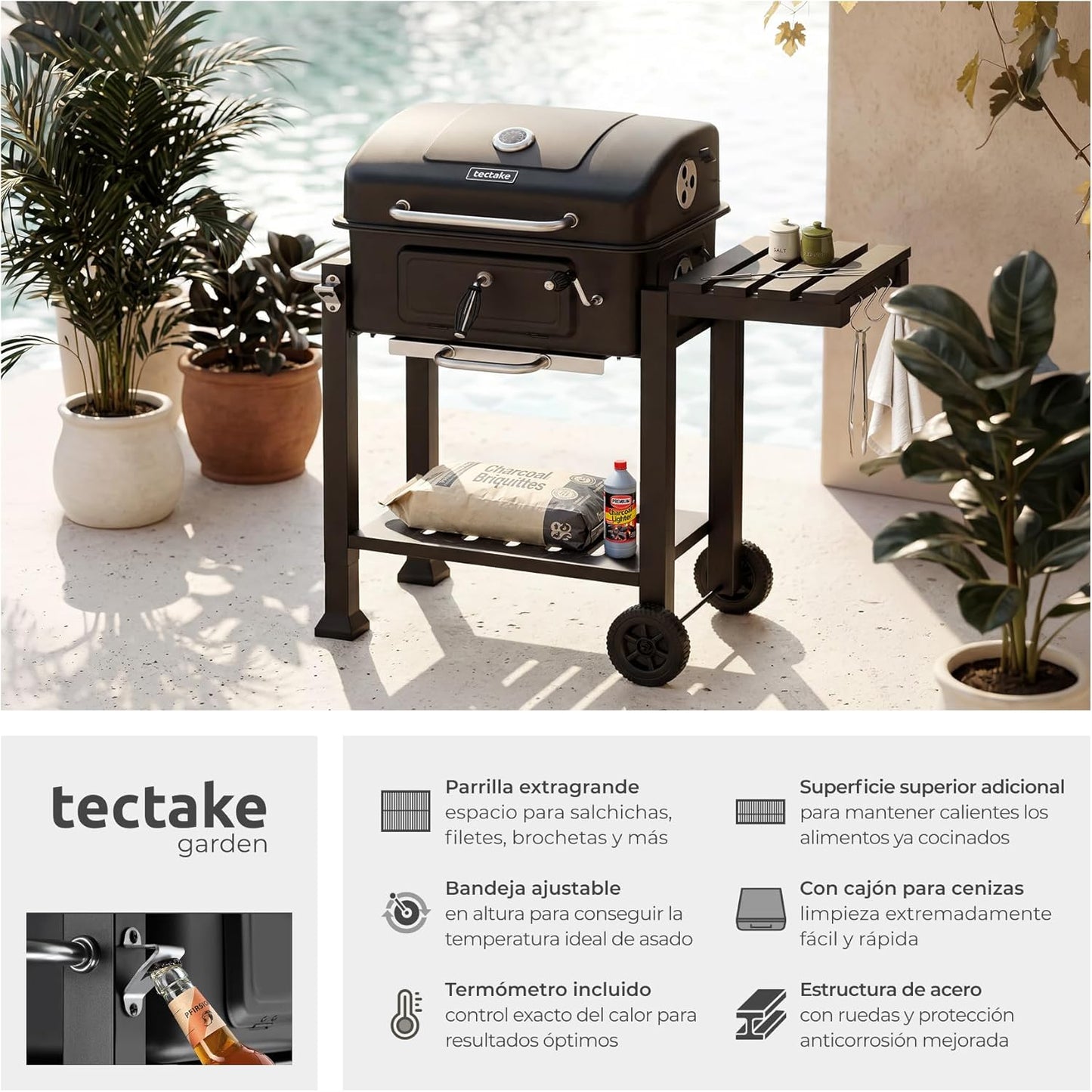 tectake® Barbacoa Parrilla Carbon Negro
