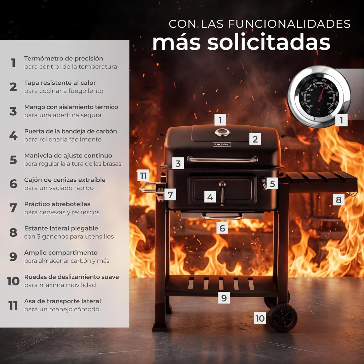 tectake® Barbacoa Parrilla Carbon Negro